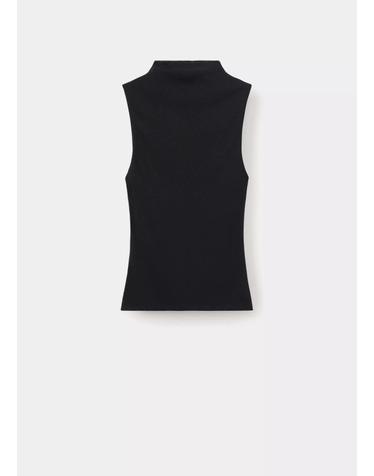 망고 슬림핏 하이넥 민소매 니트 탑 37064075_99 NEGRO