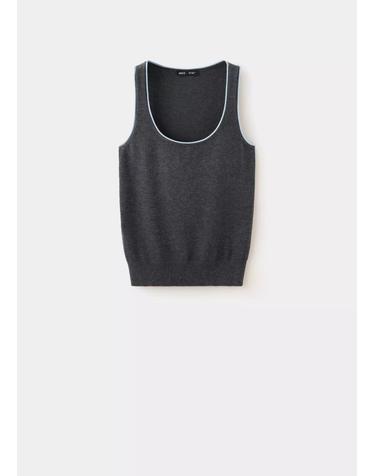 망고 배색 트림 라운드넥 민소매 니트 탑 37055837_92 GRIS