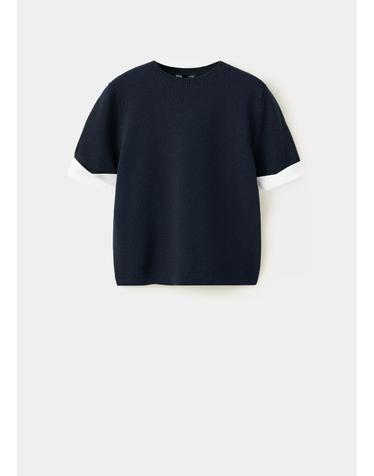 망고 콤비 라운드넥 반팔 니트 티셔츠 37024116_56 AZUL MARINO