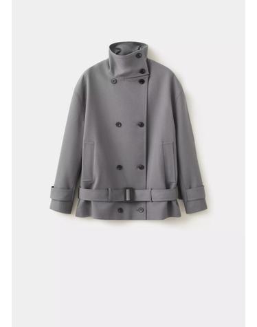 망고 오버핏 퍼널넥 벨트 트렌치 코트 37024776_92 GRIS