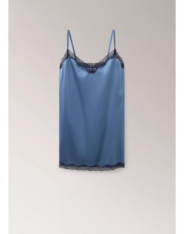 망고 실크 레이스 브이넥 슬립 미니 원피스 37042917_52 AZUL