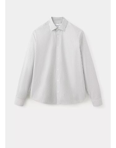 망고 스트라이프 레귤러핏 긴팔 셔츠 37094439_37 KHAKI