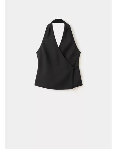 망고 홀터넥 크로스 랩 민소매 베스트 37084084_99 NEGRO