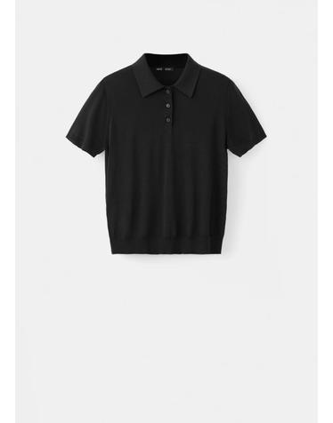 망고 파인 니트 폴로넥 반팔 니트 티셔츠 37044088_99 NEGRO
