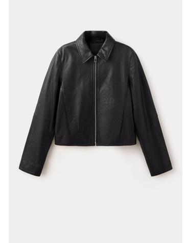망고 크롭 집업 셔츠카라 레더 자켓 37064776_99 NEGRO