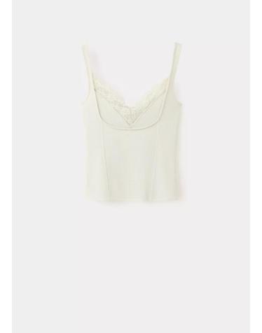 망고 레이스 브이넥 크롭 민소매 탑 37004801_08 BEIGE