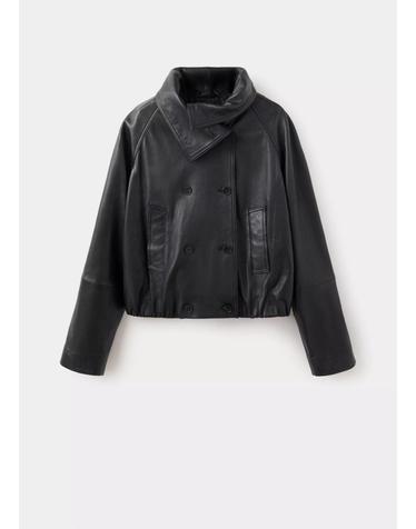 망고 오버사이즈 퍼넬넥 레더 자켓 37045839_99 NEGRO