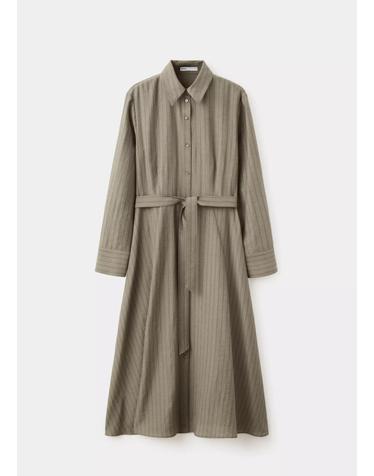 망고 핀스트라이프 벨트 셔츠 원피스 37015999_37 KHAKI