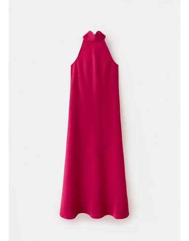 망고 홀터넥 새틴 미디 원피스 37007788_88 FUCSIA