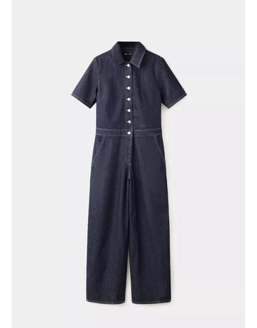 망고 레귤러핏 반팔 데님 점프수트 37074088_TS AZUL