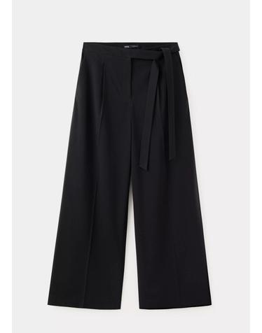 망고 사이드 리본 핀턱 와이드 팬츠 37065994_99 NEGRO