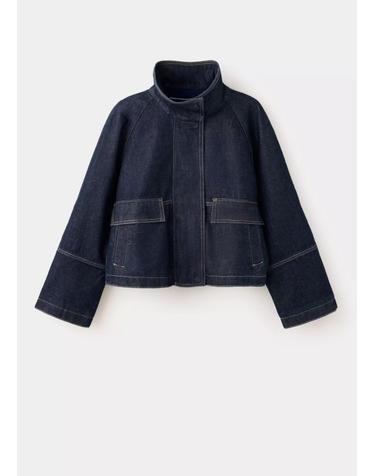 망고 퍼넬넥 크롭 데님 자켓 37094085_TS AZUL