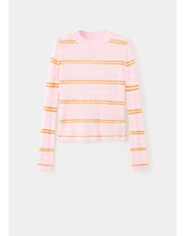 망고 스트라이프 라운드넥 긴팔 니트 탑 37015895_81 ROSA PASTEL
