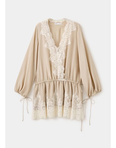 망고 레이스 브이넥 긴팔 미니 원피스 37054466_08 BEIGE