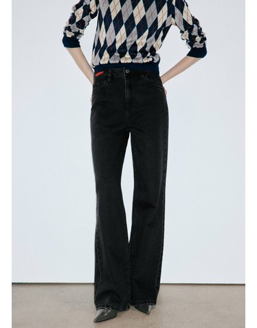 망고 하이웨이스트 와이드핏 롱 청바지 37004097_TN DENIM NEGRO