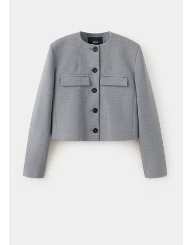 망고 크롭 라운드넥 플랩 포켓 자켓 37055881_92 GRIS