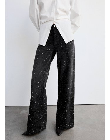 망고 라인스톤 와이드핏 청바지 37005898_TN DENIM NEGRO