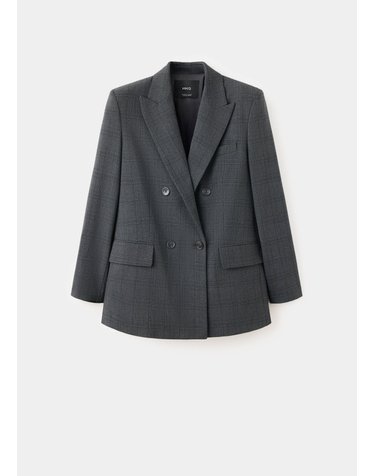 망고 체크 더블버튼 수트 재킷 37056730_92 GRIS