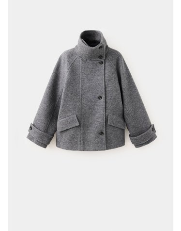망고 울 100% 하이넥 숏 코트 37016747_92 GRIS