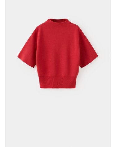 망고 하이넥 반팔 파인 니트 스웨터 37015897_87 ROJO CORAL