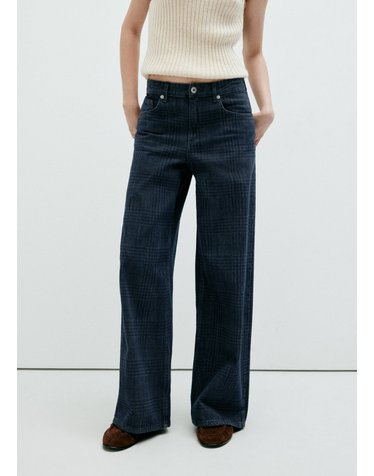 망고 체크 와이드 하이라이즈 청바지 37015879_TS AZUL