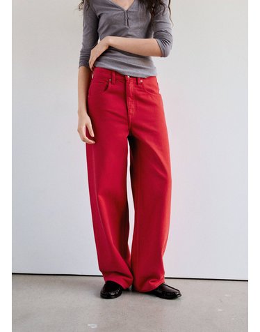 망고 스트레이트핏 코튼 데님 팬츠 37096367_70 ROJO