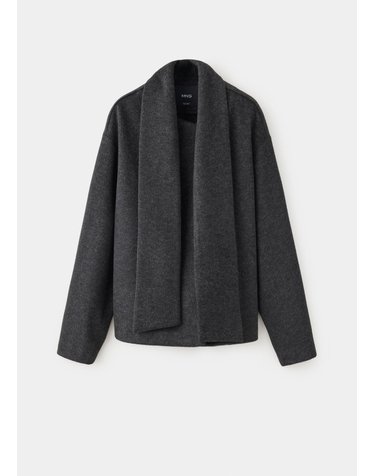 망고 스카프넥 버튼 펠트 자켓 37055855_96 GRIS OSCURO VIGORE