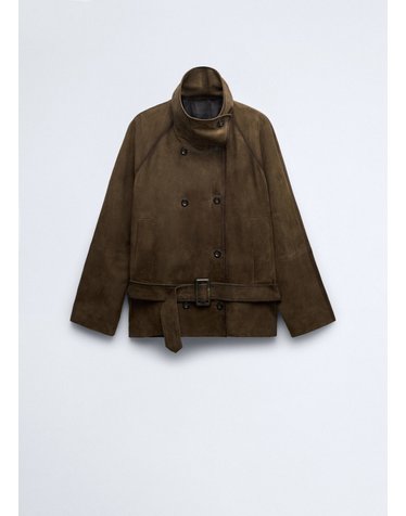 망고 스웨이드 벨트 더블버튼 자켓 37076348_37 KHAKI