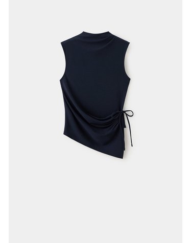 망고 하이넥 민소매 비대칭 니트 탑 37027783_56 AZUL MARINO