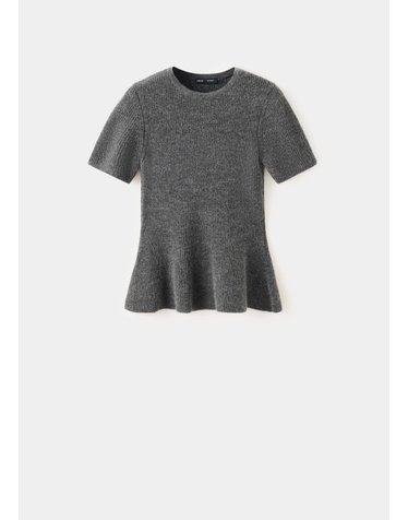 망고 페플럼 골지 니트 반팔 탑 37007817_96 GRIS OSCURO VIGORE