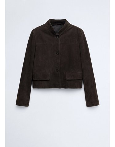 망고 스웨이드 플랩포켓 크롭 자켓 37026350_92 GRIS