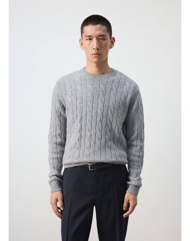 망고 케이블 니트 라운드넥 울 스웨터 37057886_94 GRIS MEDIO VIGORE