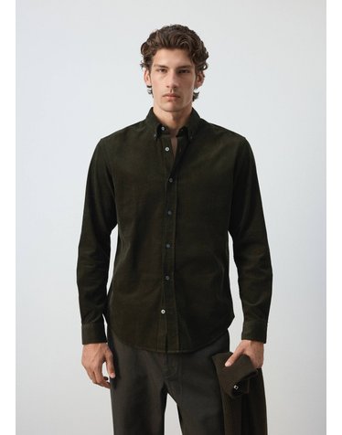 망고 클래식핏 마이크로 코듀로이 셔츠 37087900_49 VERDE OSCURO