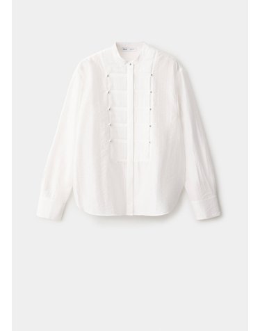 망고 플리츠 장식 버튼 긴팔 셔츠 37037783_01 BLANCO