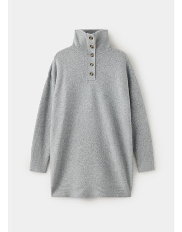 망고 하이넥 버튼 니트 미니 원피스 37097796_92 GRIS
