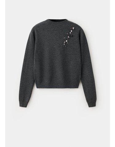 망고 비즈 장식 하이넥 니트 스웨터 37007807_95 GRIS ANTRACITA