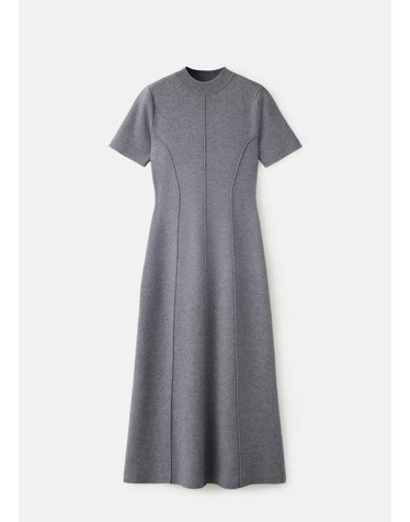 망고 하이넥 반팔 니트 미디 원피스 37097810_94 GRIS MEDIO VIGORE