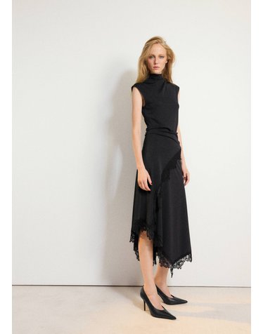 망고 레이스 하이넥 민소매 미디 원피스 37067785_99 NEGRO