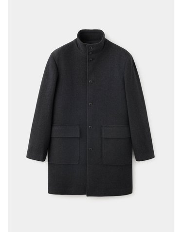망고 울 혼방 퍼널넥 싱글 코트 37037890_96 GRIS OSCURO VIGORE