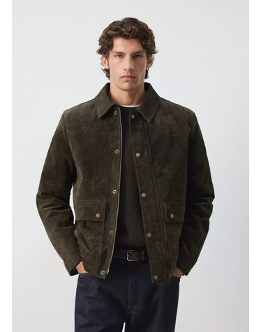 망고 스웨이드 셔츠카라 버튼 자켓 37087886_39 VERDE OSCURO