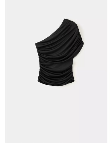 망고 셔링 원숄더 슬림핏 탑 37029132_99 NEGRO
