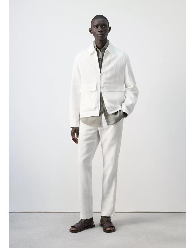 망고 망고 100% 린넨 포켓 지퍼 자켓 27045930_01 BLANCO 화이트 착용컷