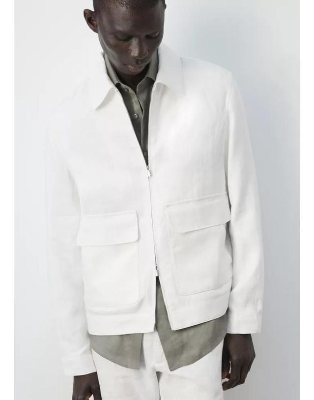 망고 망고 100% 린넨 포켓 지퍼 자켓 27045930_01 BLANCO 화이트 착용컷