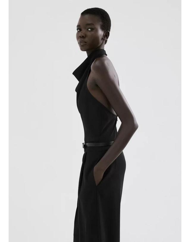 망고 망고 홀터넥 콤비 롱 점프수트 27085831_99 NEGRO 블랙 착용컷