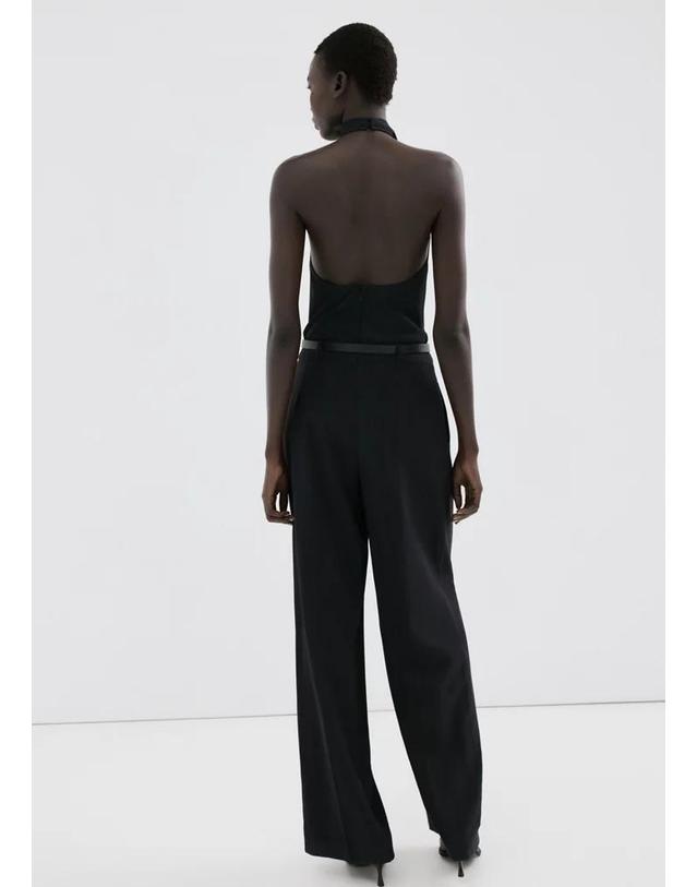 망고 망고 홀터넥 콤비 롱 점프수트 27085831_99 NEGRO 블랙 착용컷