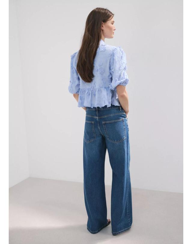 망고 망고 자수 퍼프 소매 블라우스 37092901_50 AZUL CELESTE 블루 착용컷