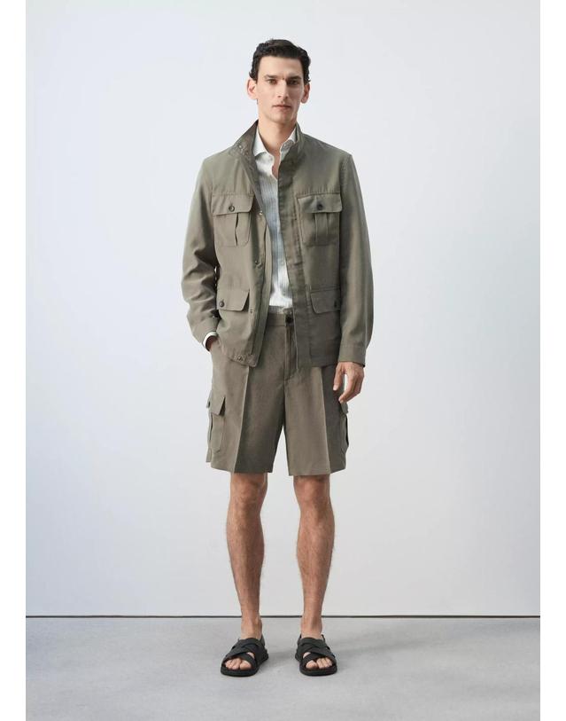 망고 망고 모달 포켓 하이넥 자켓 37041330_98 GRIS VISON 그레이 착용컷