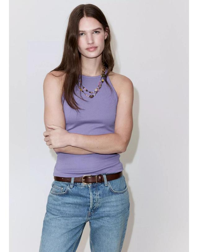 망고 망고 홀터넥 슬림핏 민소매 탑 37081367_68 MORADO CLARO/PASTEL 바이올렛 착용컷