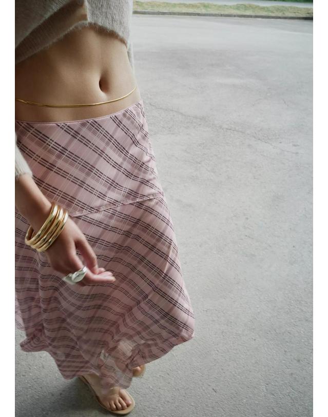 망고 망고 체크 패턴 롱 스커트 37091464_85 ROSA 멀티컬러 착용컷