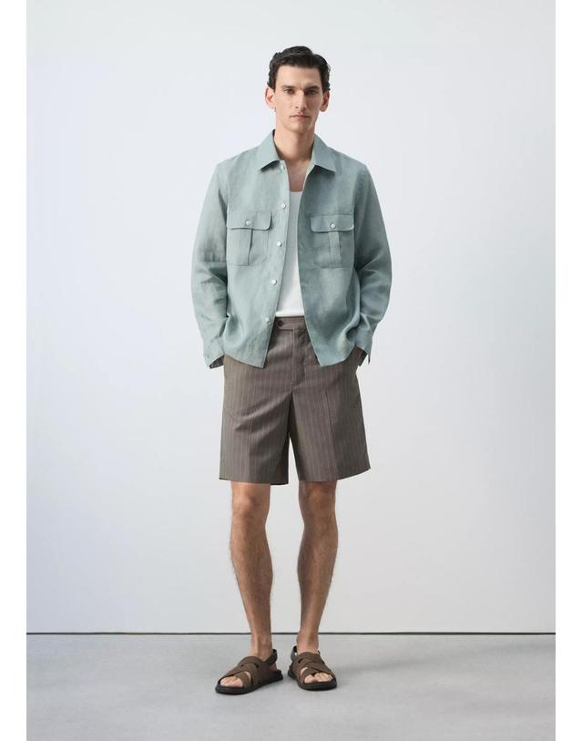 망고 망고 린넨 리오셀 핀스트라이프 반바지 37051335_98 GRIS VISON 그레이 착용컷